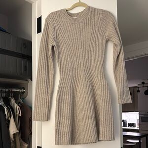 H&M Tan Ribbed Long Sleeve Sweater Dress